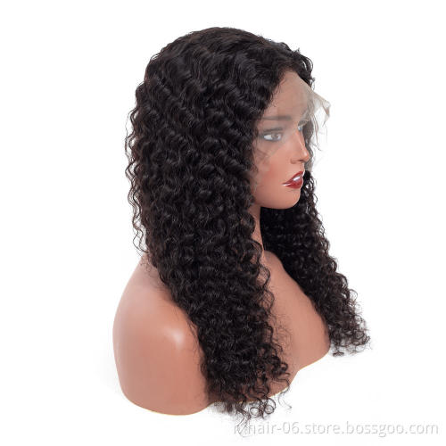 High density hot sale wet and wavy human hair wigs unprocessed water deep curly wave transparent swiss lace front wigs
